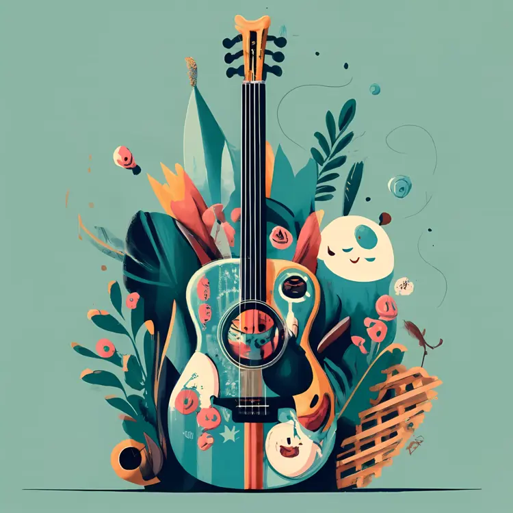 Decorative Guitar with Floral and Cute Design