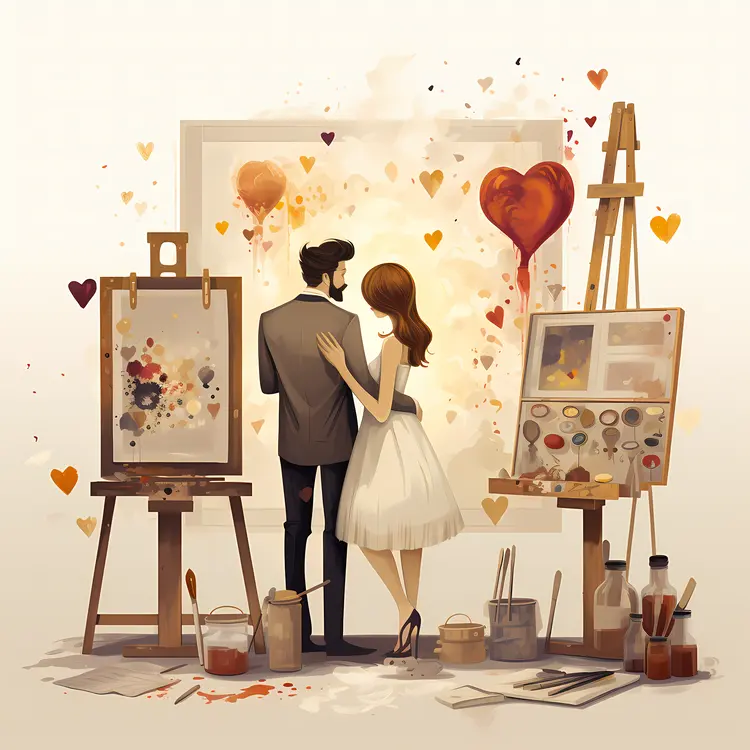 Couple with Painting in Art Studio