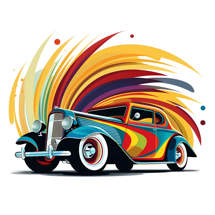 Colorful Vintage Car with Artistic Design
