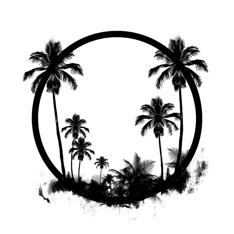 Black Palm Trees Circle Frame