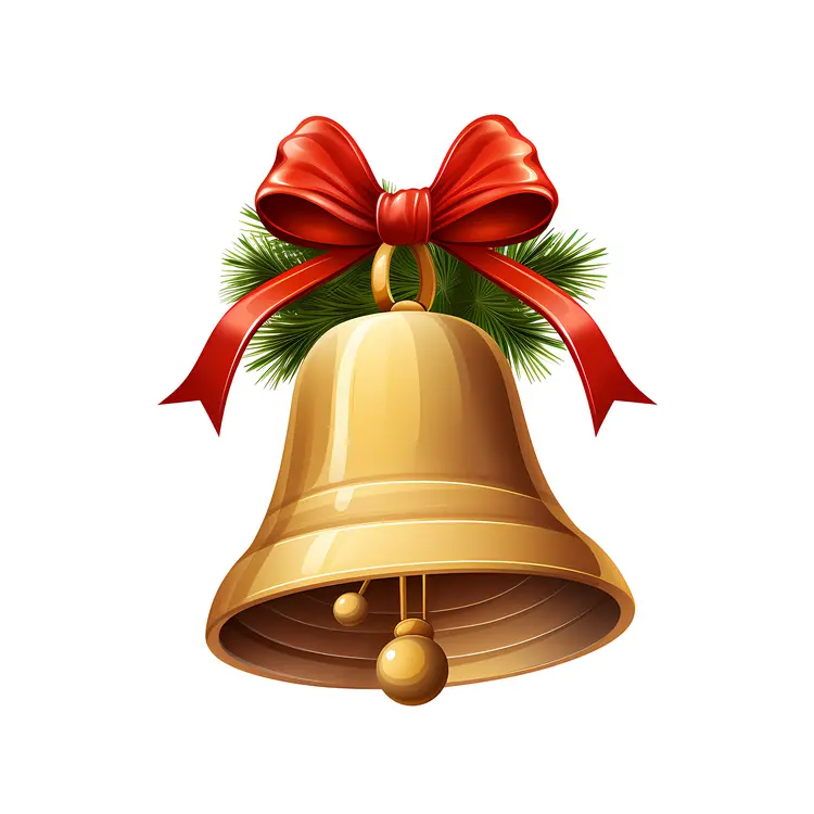 Golden Bell with Red Ribbon for Christmas Decoration