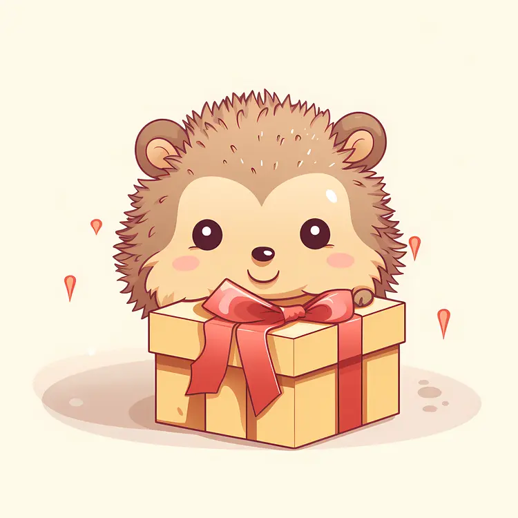 Cute Hedgehog with Gift and Polka Dots