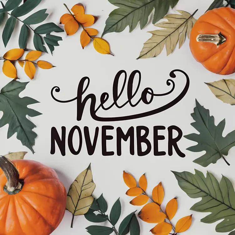Hello November with Pumpkins and Leaves