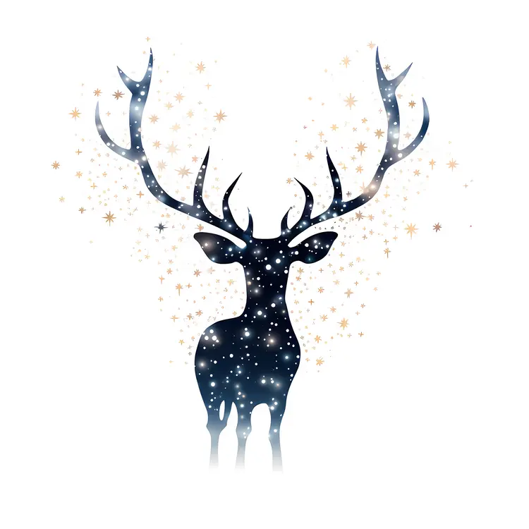 Starry Deer with Antlers in Night Sky