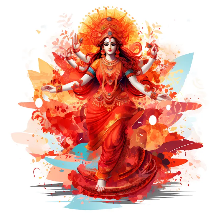 Goddess in Red with Multiple Arms