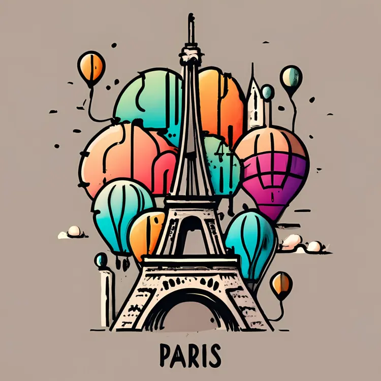 Eiffel Tower and Hot Air Balloons in Paris