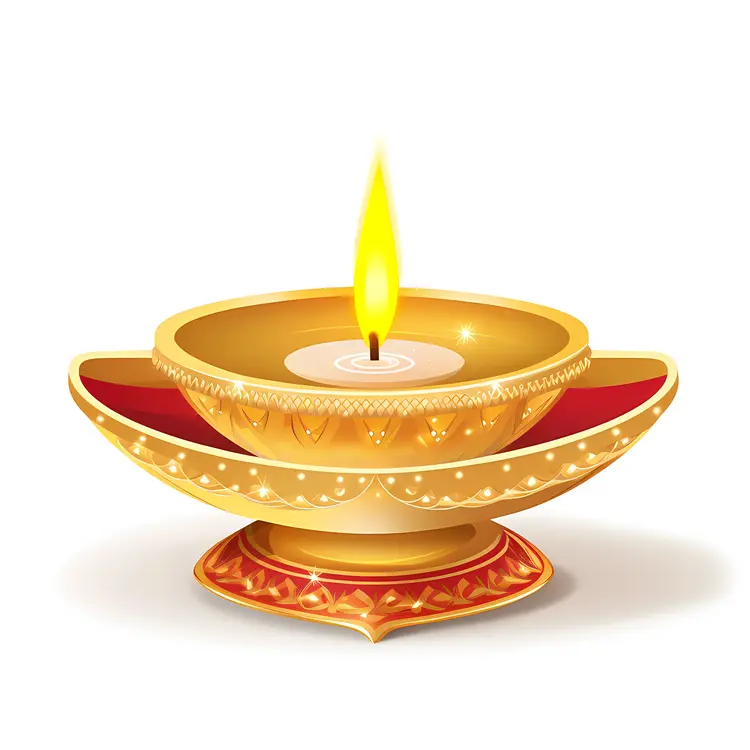 Golden Diya Lamp with Flame for Diwali Festival