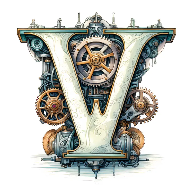 Steampunk Mechanical Letter V