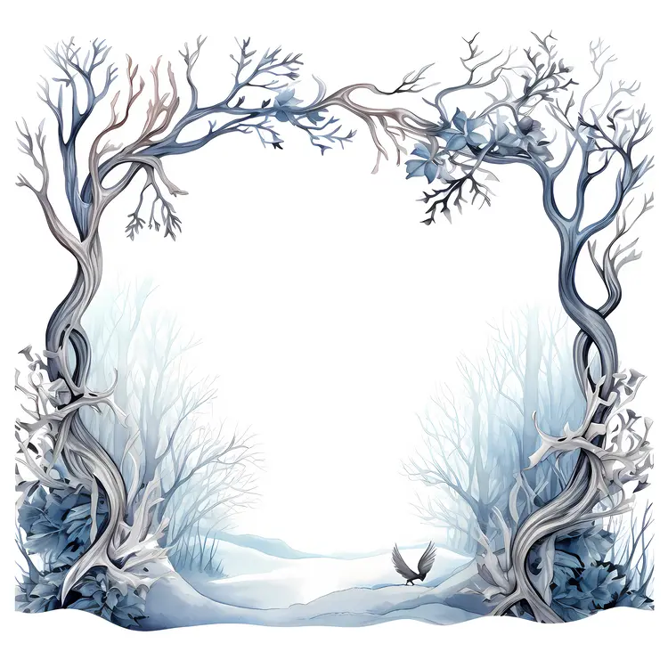 Winter Tree Frame with Snowy Branches