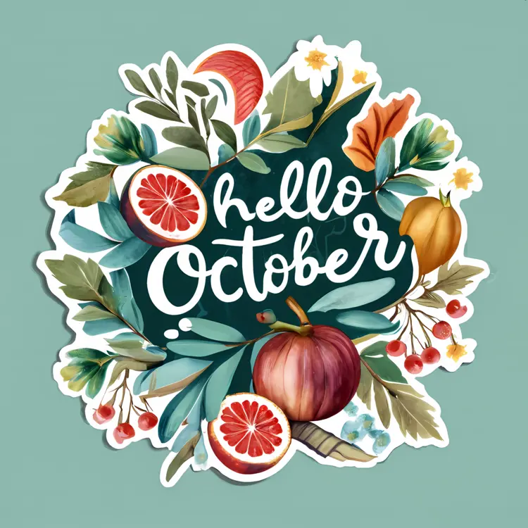 Hello October with Fruits and Leaves