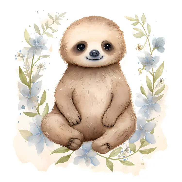 Cute Sloth with Floral Background