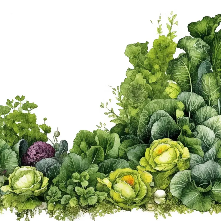 Green Vegetable Garden with Cabbage and Lettuce