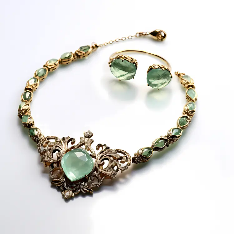 Elegant Green Gemstone Necklace and Earrings Set