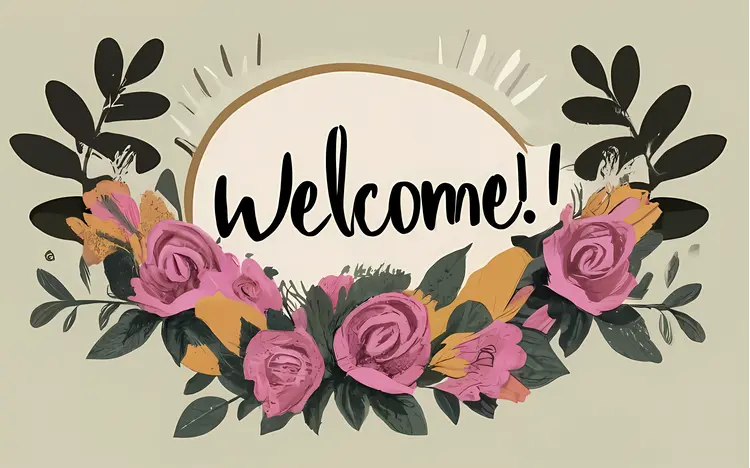 Welcome Text with Floral Design