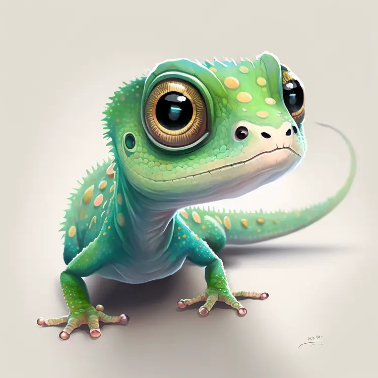 Cute Green Cartoon Lizard with Big Eyes