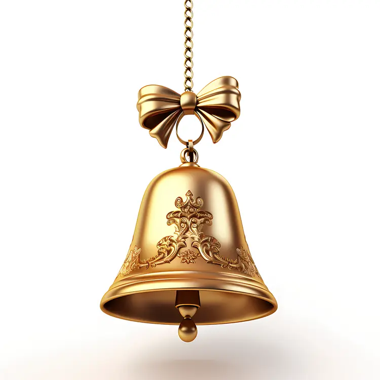 Golden Bell with Red Ribbon for Christmas Decoration
