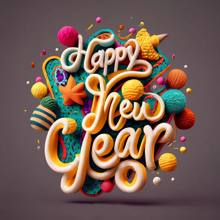Happy New Year with Colorful Decorations