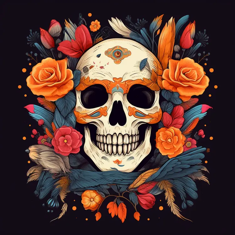 Artistic Skull with Floral Decorations for Day of the Dead
