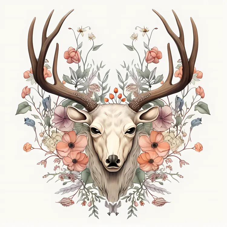 Deer Head with Floral Arrangement