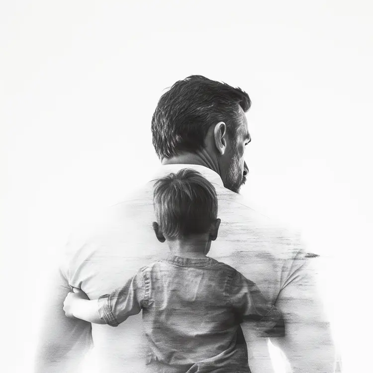 Father and Son Embrace in Black and White