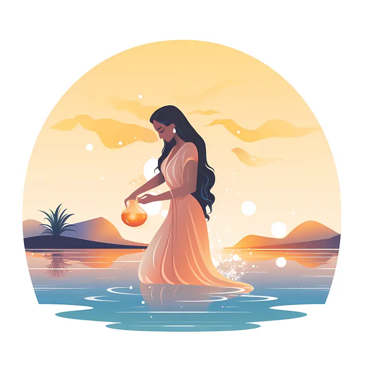 Peaceful Woman with Pot at Sunset