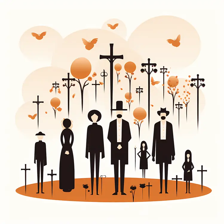 Family in a Cemetery with Crosses