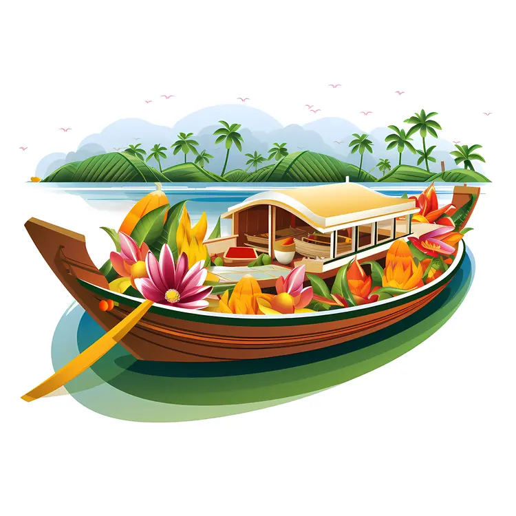 Beautiful Boat with Flowers in Tropical Paradise