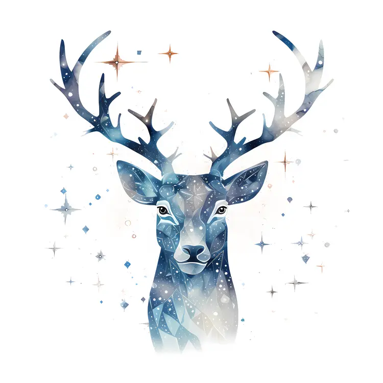 Blue Deer with Antlers and Stars