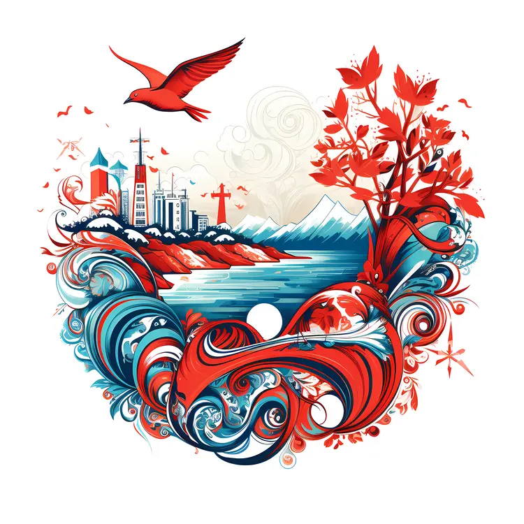Red, White, and Blue Artistic Landscape