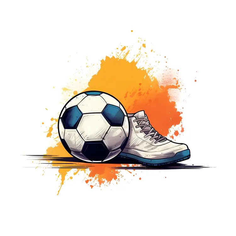 Soccer Ball and White Shoe with Orange Splash