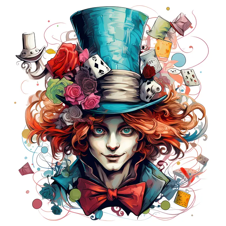 Whimsical Mad Hatter with Cards and Hat