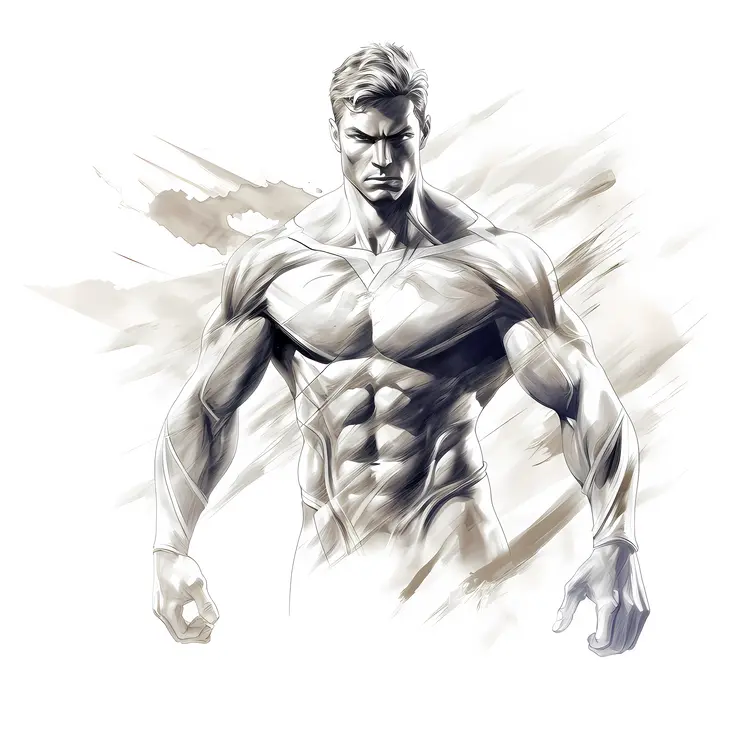 Muscular Superhero in Black and White