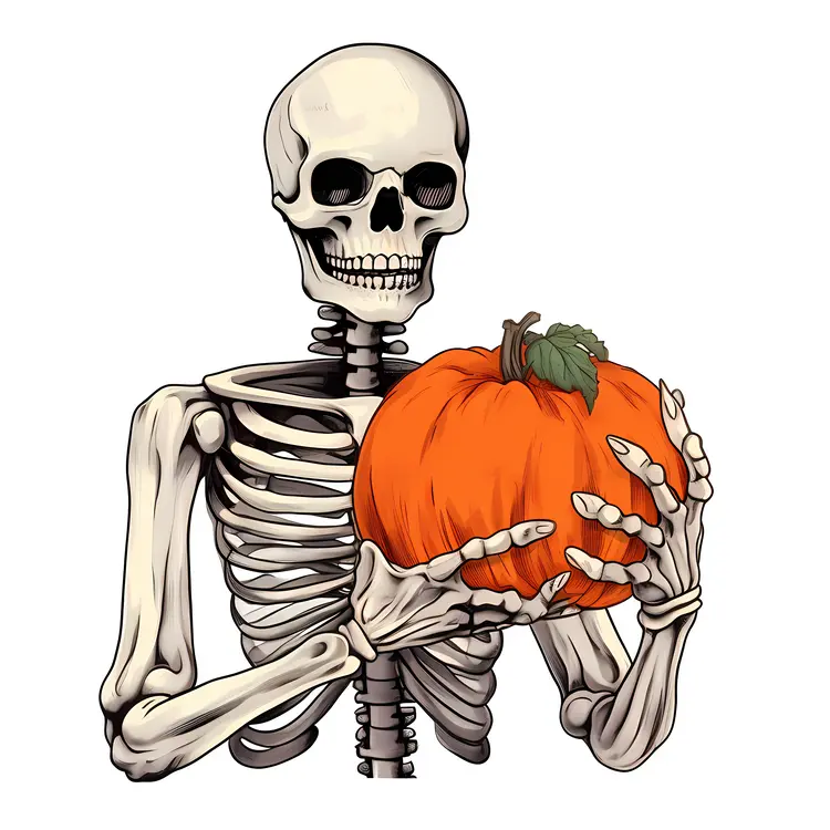 Skeleton Holding a Pumpkin