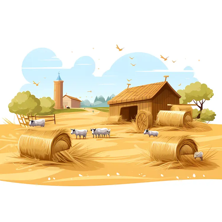 Sheep and Hay Bales on a Farm