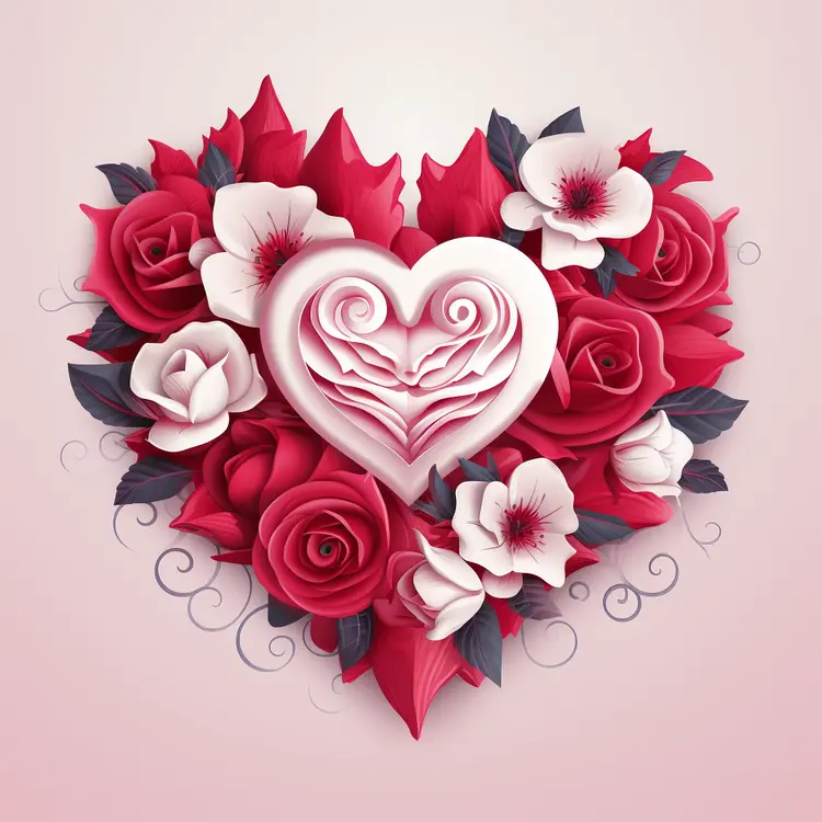 Heart with Red and White Roses for Valentine's Day