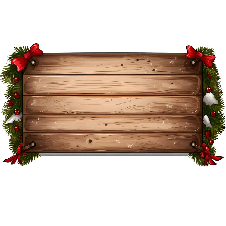 Christmas Wooden Sign with Red Bows and Holly