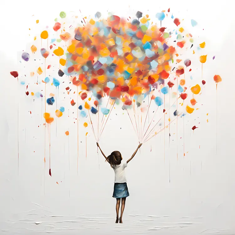Girl Holding Colorful Balloons from Behind