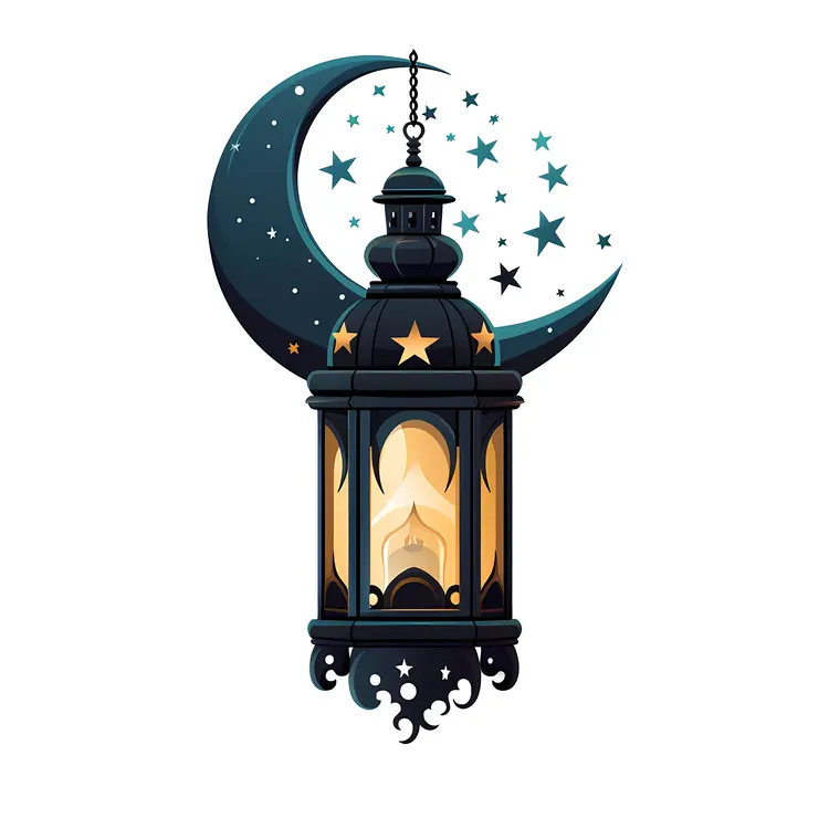 Elegant Lantern with Crescent Moon and Stars