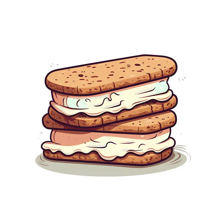 Cartoon Ice Cream Sandwich with White and Pink Layers