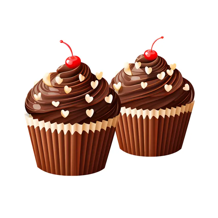 Chocolate Cupcakes with Cherries and Heart Sprinkles