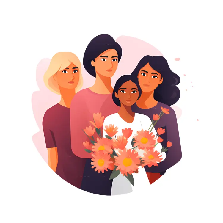 Family Portrait with Flowers for Mother's Day