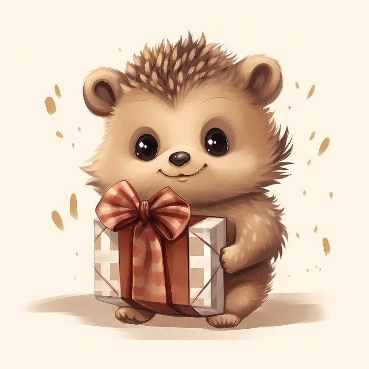 Cute Hedgehog Holding a Gift