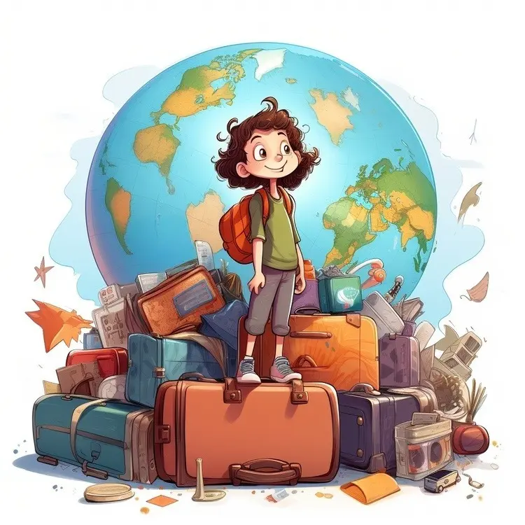 Girl with Suitcases and Globe