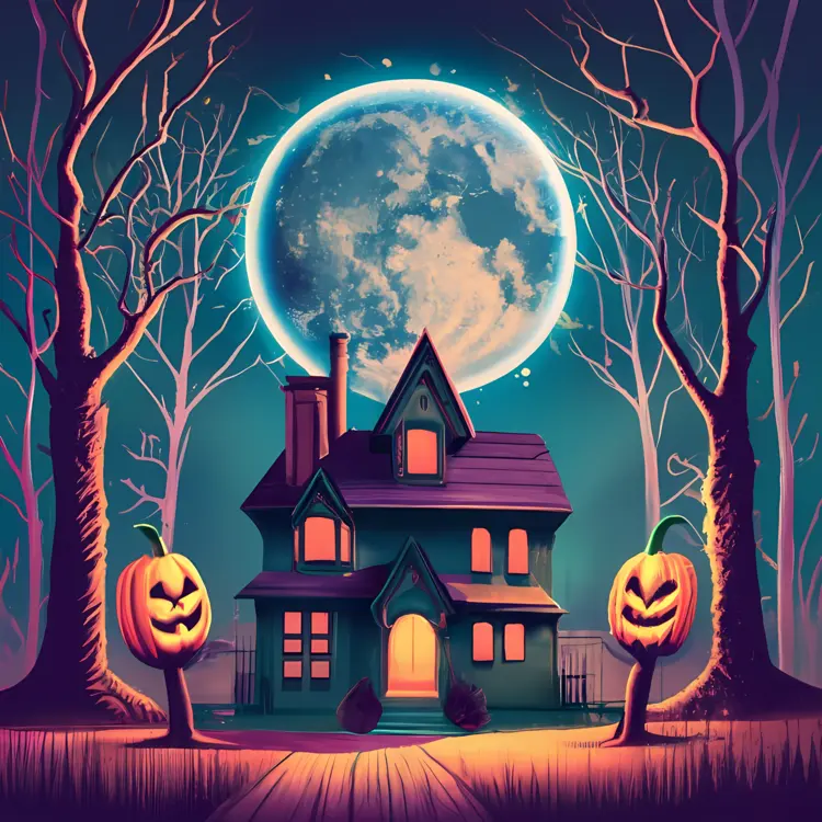 Haunted House with Glowing Pumpkins