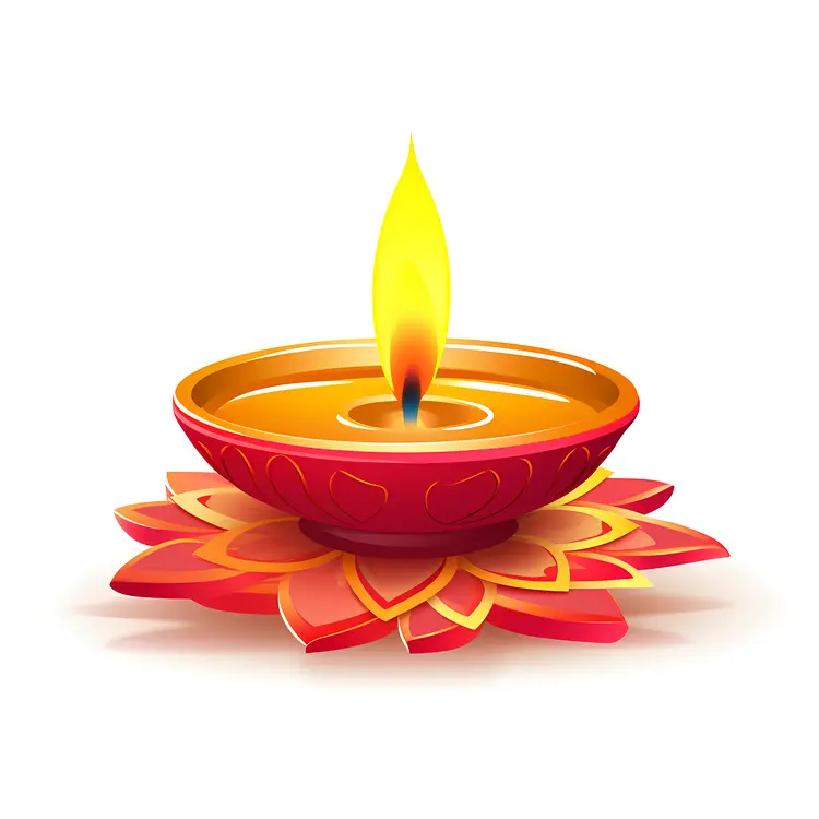 Red Diya with Bright Flame for Diwali