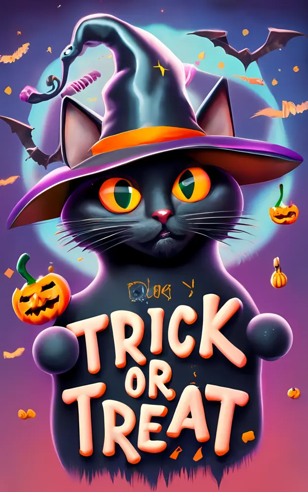 Black Cat with Witch Hat for Halloween