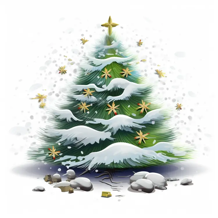 Snow-Covered Christmas Tree with Star