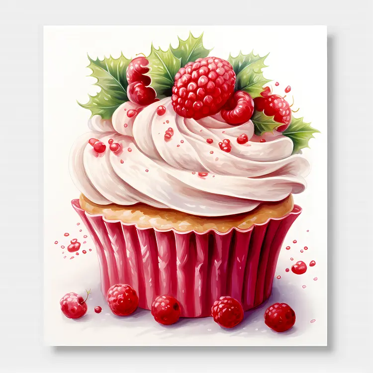 Cupcake with Raspberries and Holly