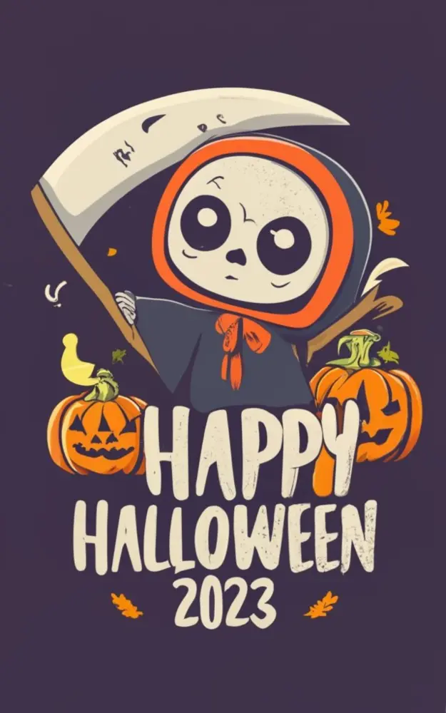 Cute Grim Reaper with Pumpkins for Halloween 2023