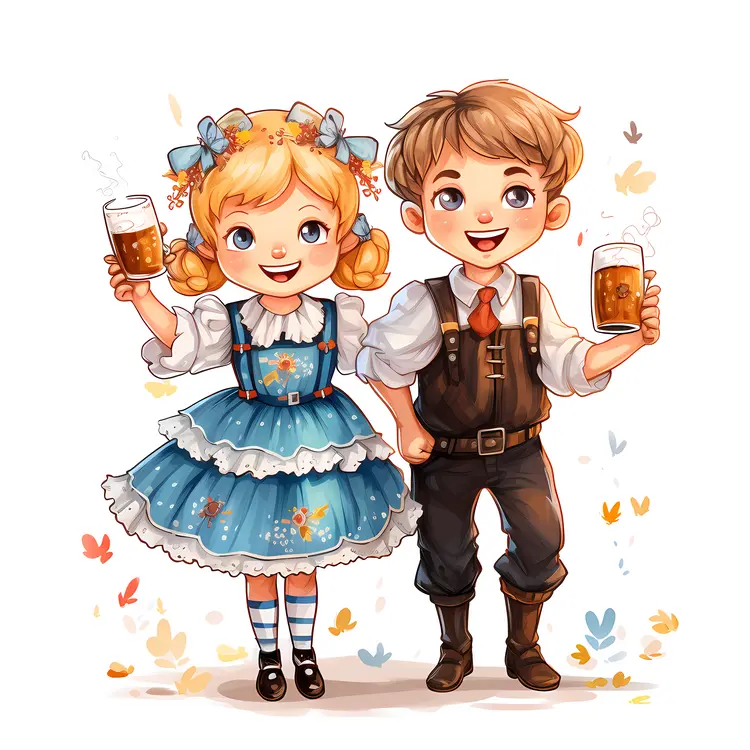 Children in Traditional Clothes with Beer